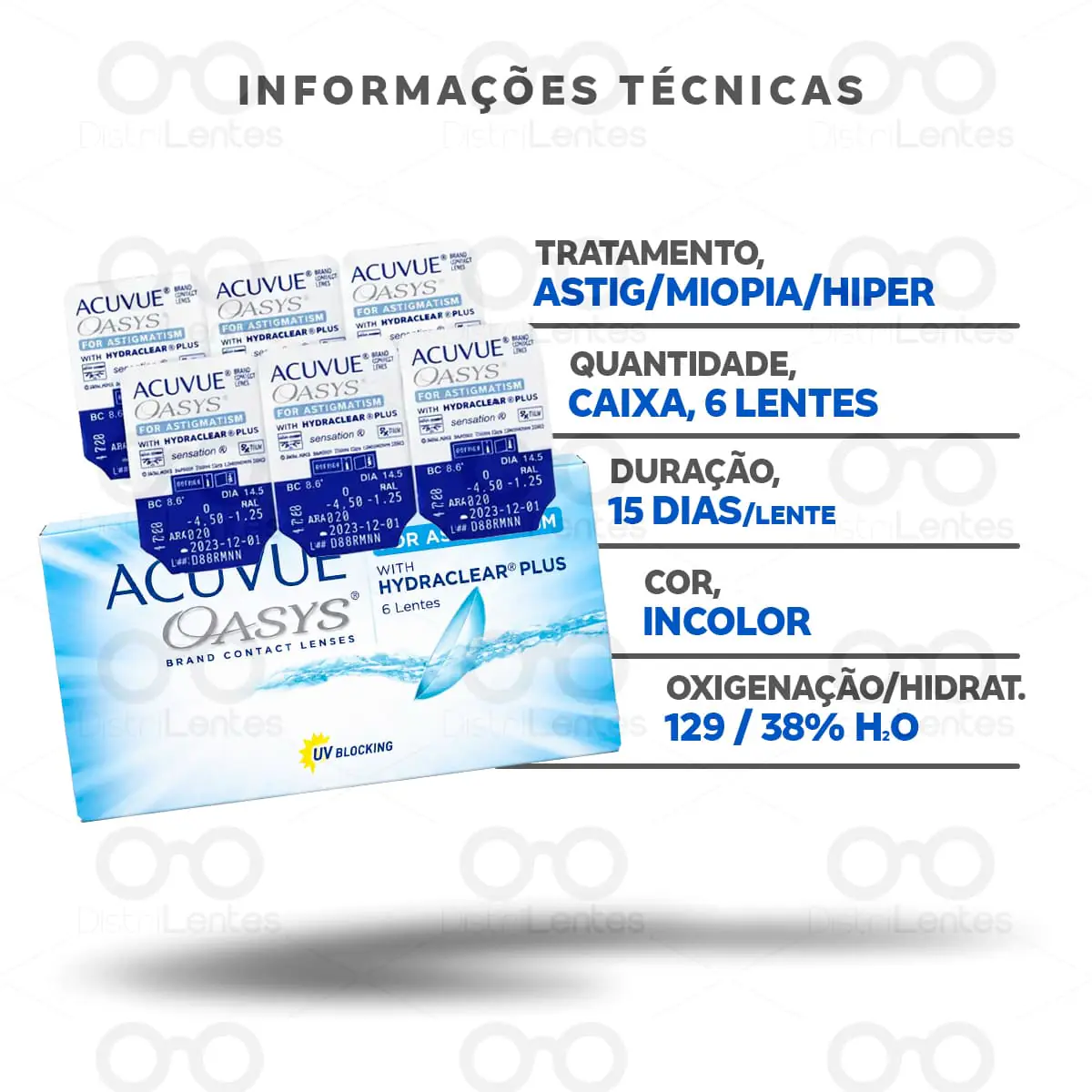 Lentes de Contato Acuvue Oasys Astigmatismo Tórica Informações técnicas