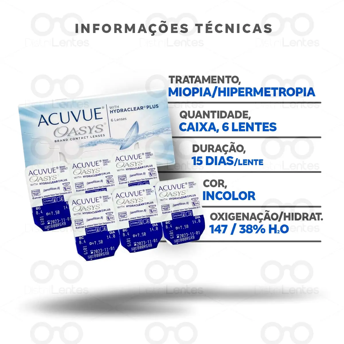 Lentes de Contato Acuvue Oasys HydraClear Plus - Informações técnicas