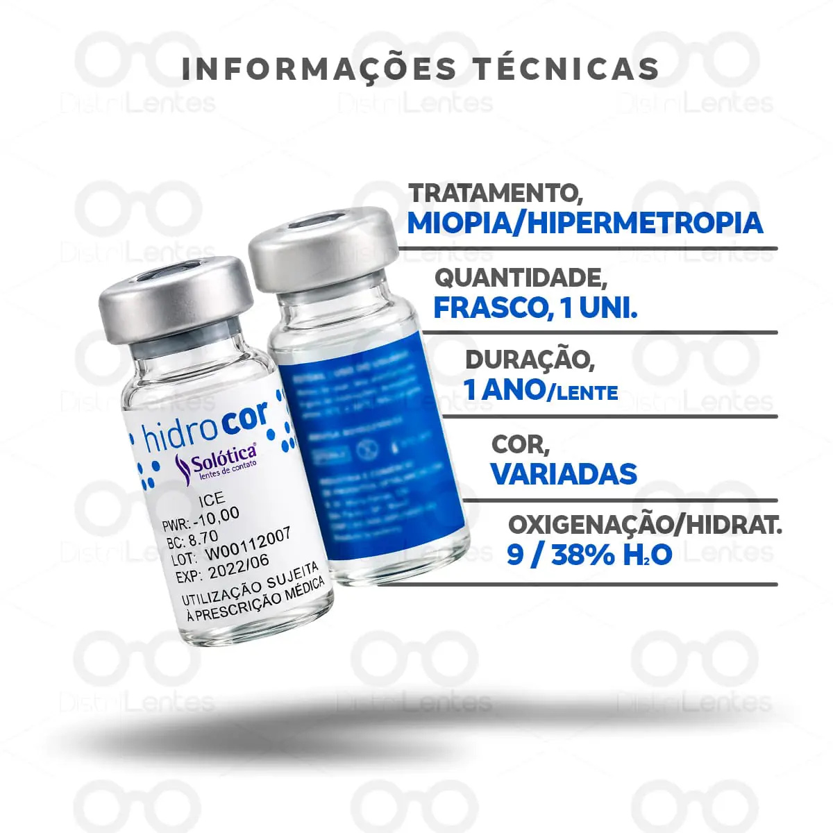Lentes de Contato Hidrocor Anual - Coloridas Informações técnicas