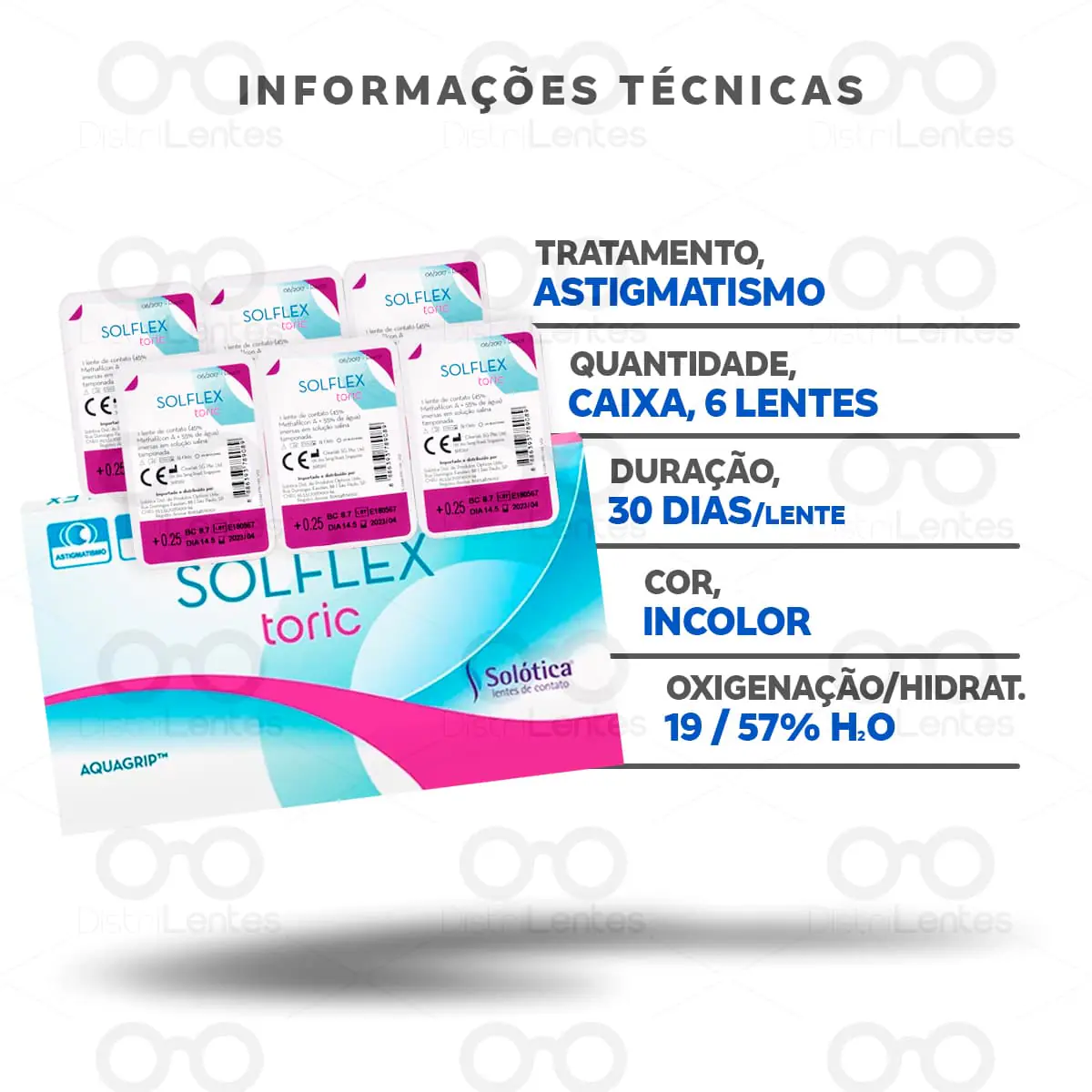 Lentes de Contato Solflex Toric Astigmatismo - Informações técnicas