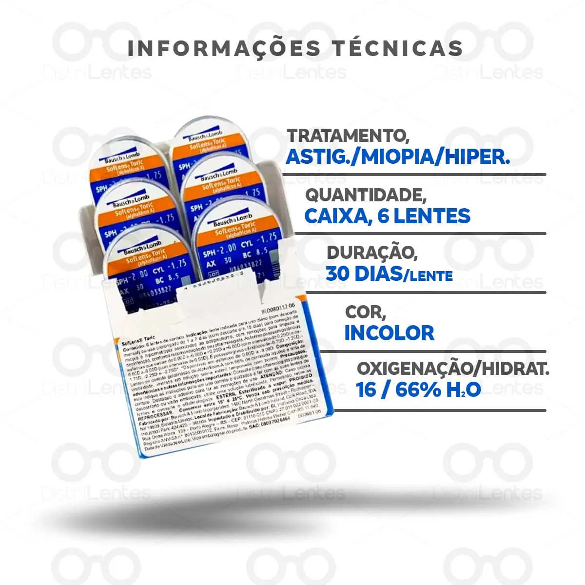 Lentes de Contato Soflens Toric Astigmatismo - Informações técnicas