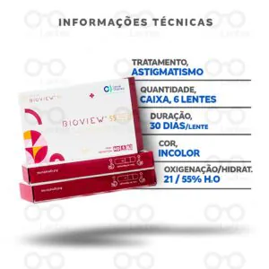 Lentes de Contato Bioview 55 Astigmatismo Tórica - Informações técnicas