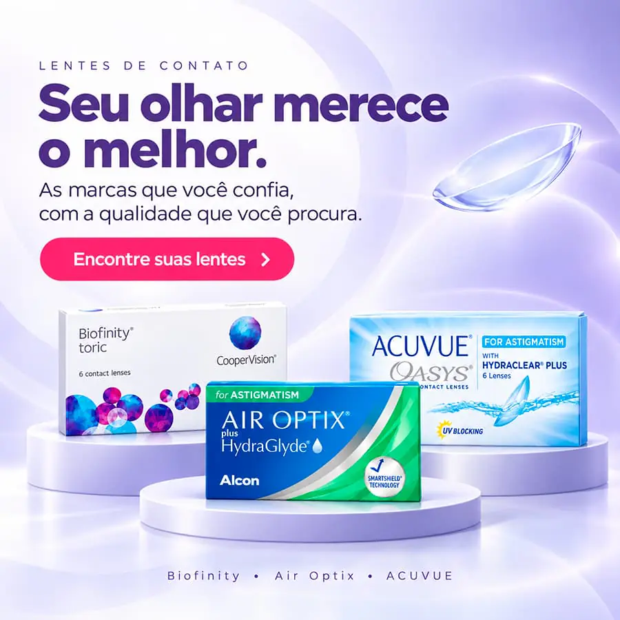 Lentes de contato Biofinity Toric, Air Optix para Astigmatismo e Acuvue Oasys a pronta entrega na DistriLentes
