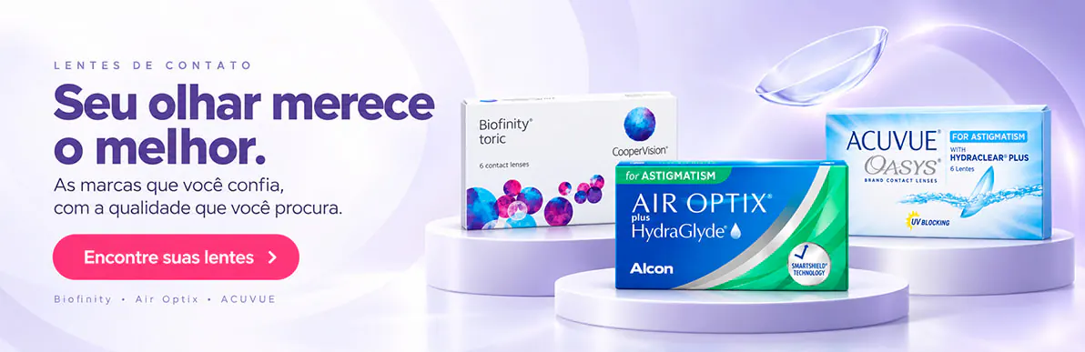 Lentes de contato Biofinity Toric, Air Optix para Astigmatismo e Acuvue Oasys a pronta entrega na DistriLentes